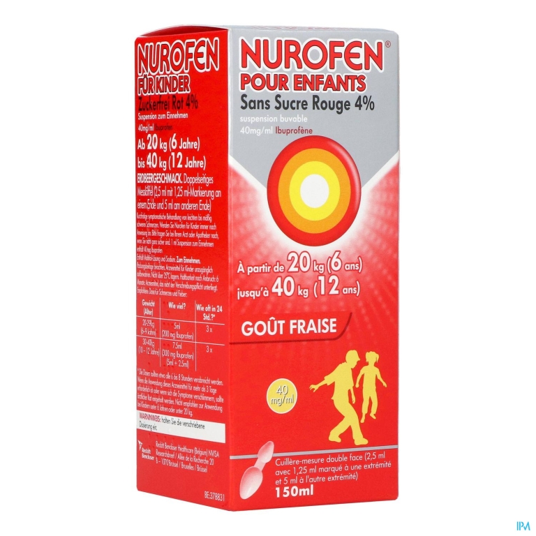 Nurofen Kind Suikervrij 4% Aardbei Orale Susp150ml