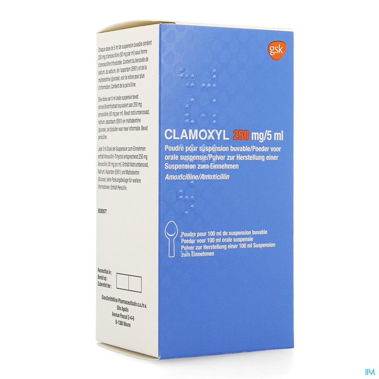 Clamoxyl 250mg/5ml Pdr Voor Siroop 50mg/ml Fl100ml