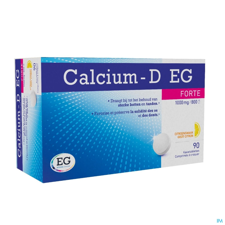 Calcium-D EG Forte 1000Mg/800Ie Citroen Kauwtabl90
