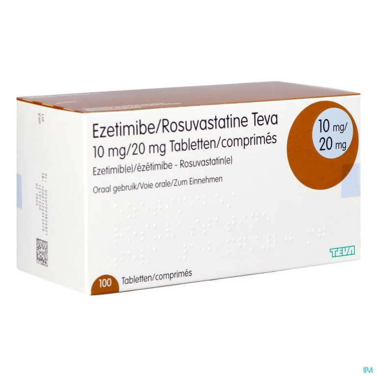 Ezetimibe Rosuvastatine Teva 10mg/20mg Comp 100