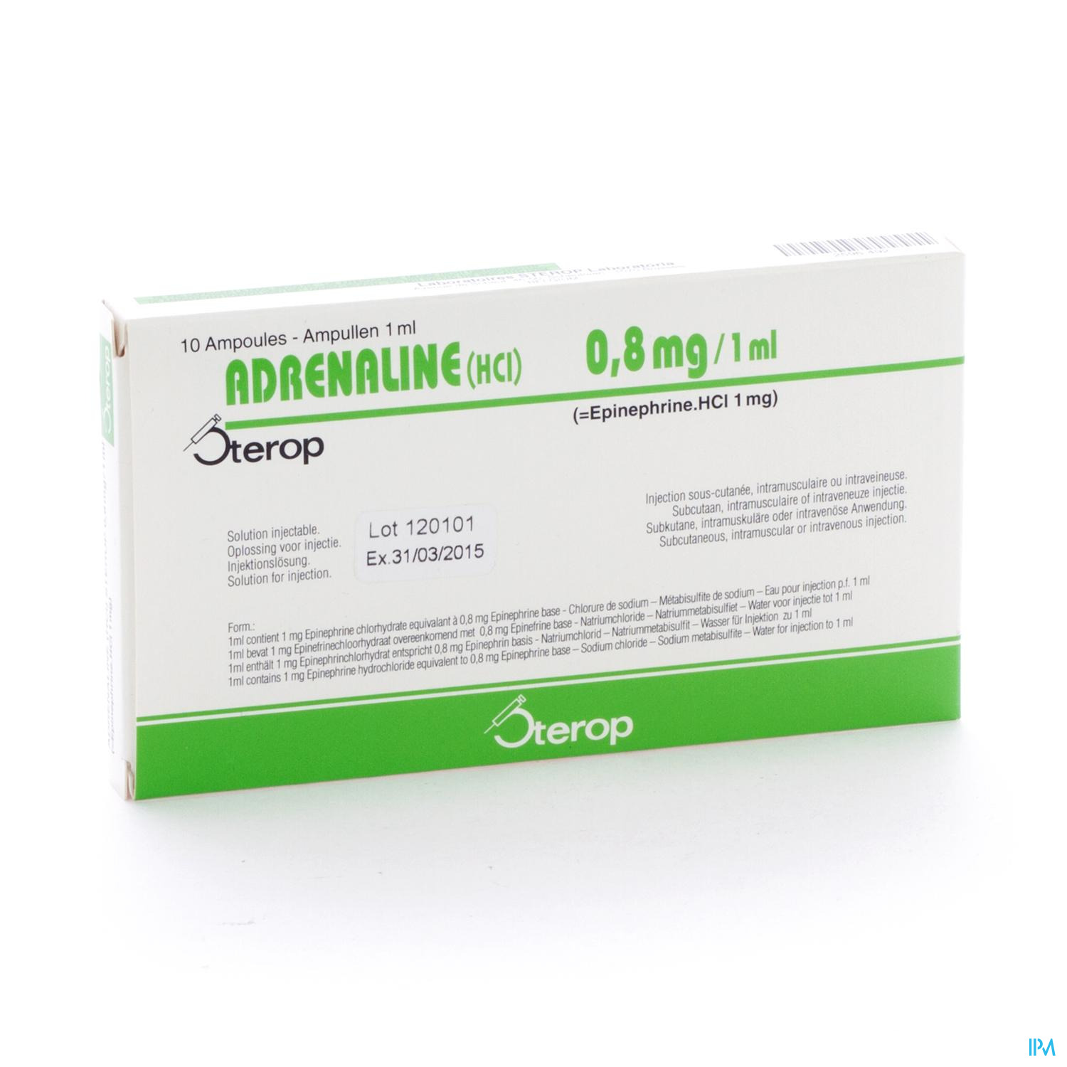 Adrenaline Hcl Sterop 0,8mg/ml Amp 10