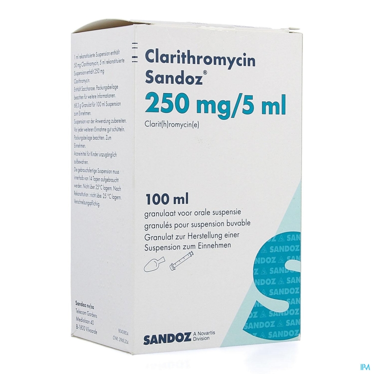 Clarithromycin Sandoz Gran Or Susp 100ml 250mg/5ml