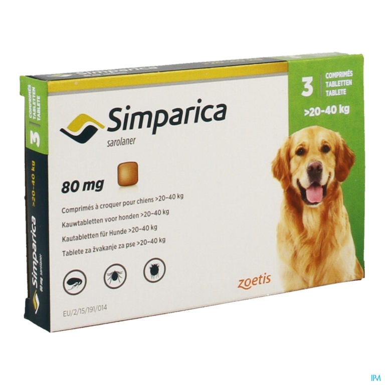 Simparica 80mg Hond 20-40kg Kauwtabl 3