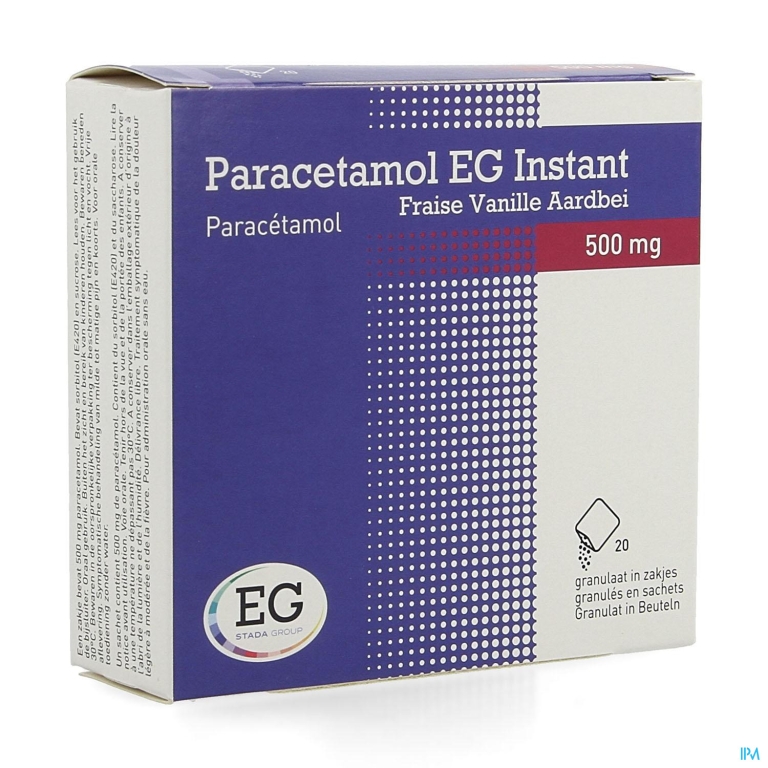 Paracetamol EG Inst.500Mg Vanil-Aardbei   Zakje 20