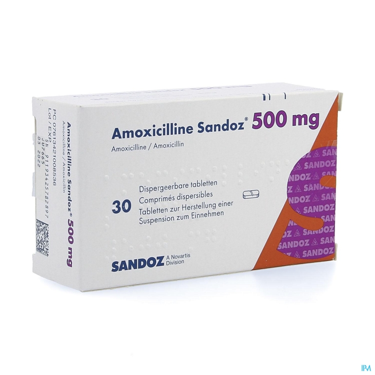 Amoxicilline Sandoz 500mg Tabl Disp 30