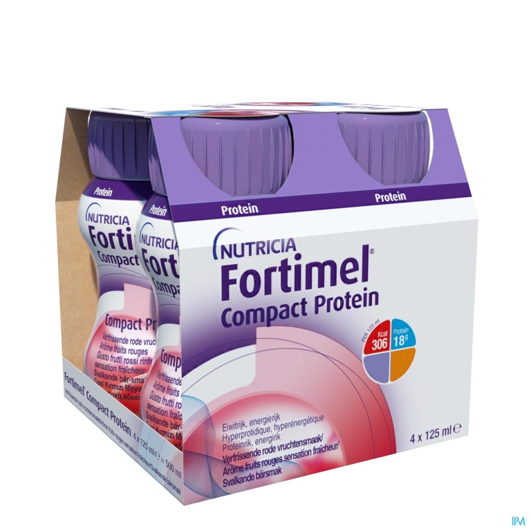 Fortimel Compact Protein Verfrissende Rode Vruchten Flesjes 4×125 ml