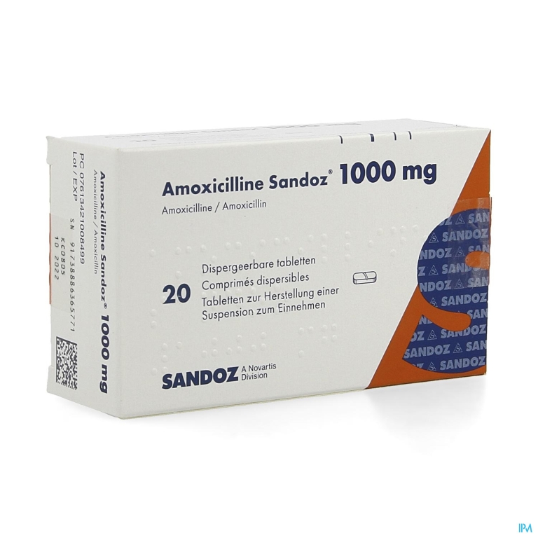 Amoxicilline Sandoz 1000mg Tabl Disp 20