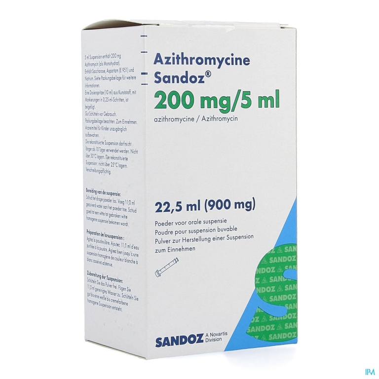 Azithromycine Sandoz 200mg/5ml Pulv Susp Or 22,5ml