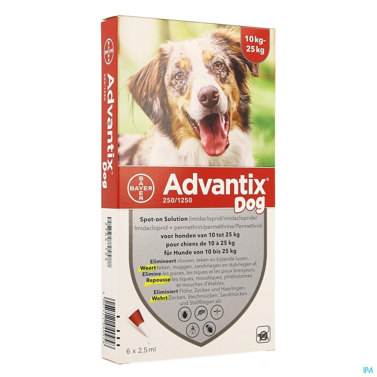 Advantix 250/1250 Honden 10<25kg Fl 6x2,5ml