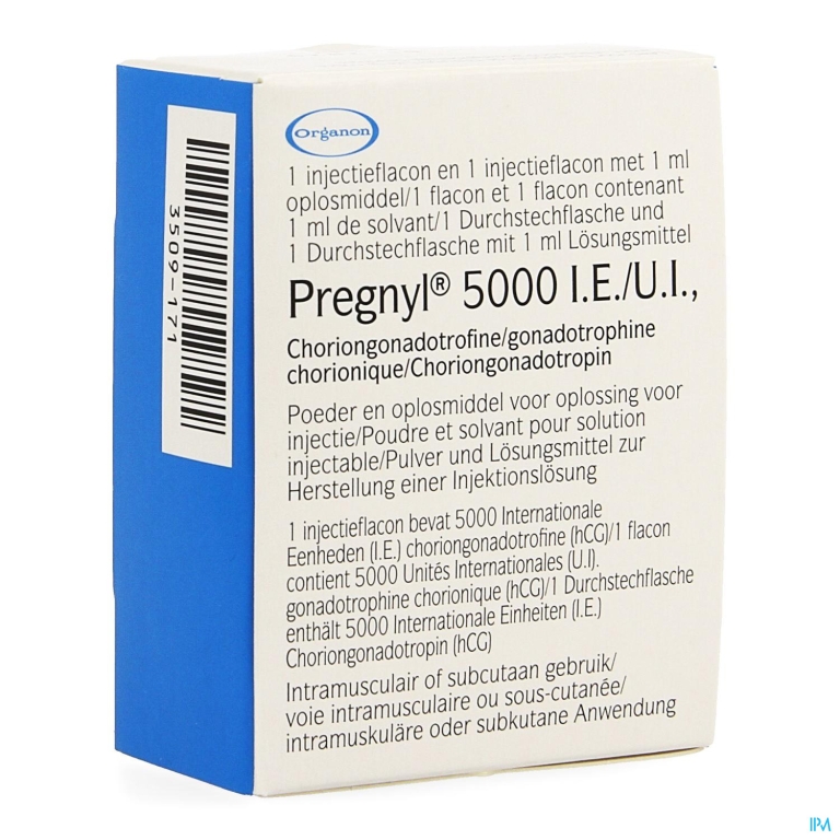 Pregnyl 5000ie Pdr + Solv Voor Opl Inj Fl Inj 1