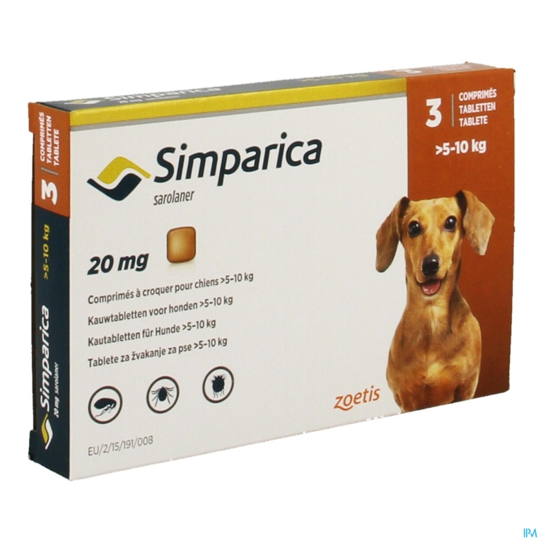 Simparica 20mg Hond 5-10kg Kauwtabl 3