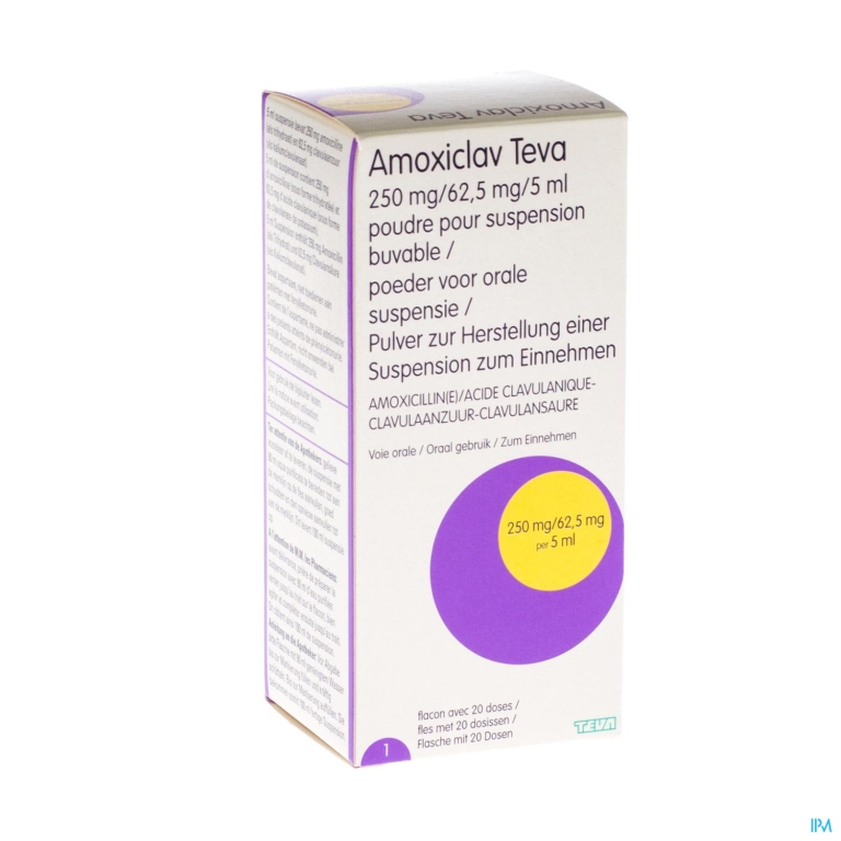 Amoxiclav Teva 250mg/62,5mg/5ml Pulv Susp Or 100ml