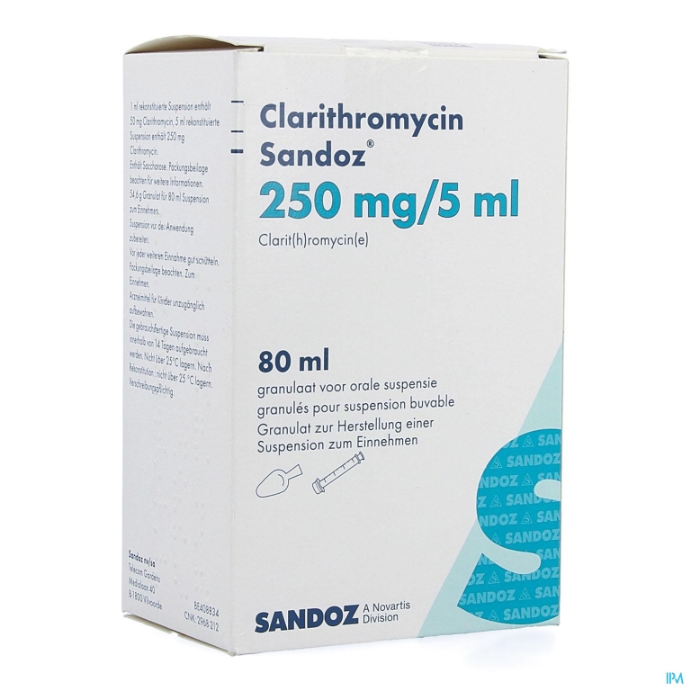 Clarithromycin Sandoz Gran Or Susp 80ml 250mg/5ml