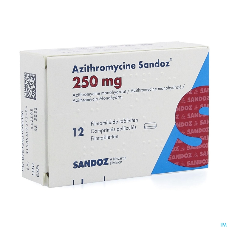 Azithromycine 250mg Sandoz Tabl Omhulde 12×250 mg