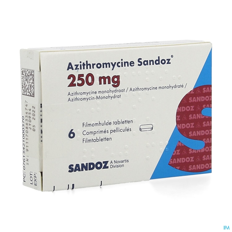 Azithromycine 250mg Sandoz Tabl Omhulde 6×250 mg