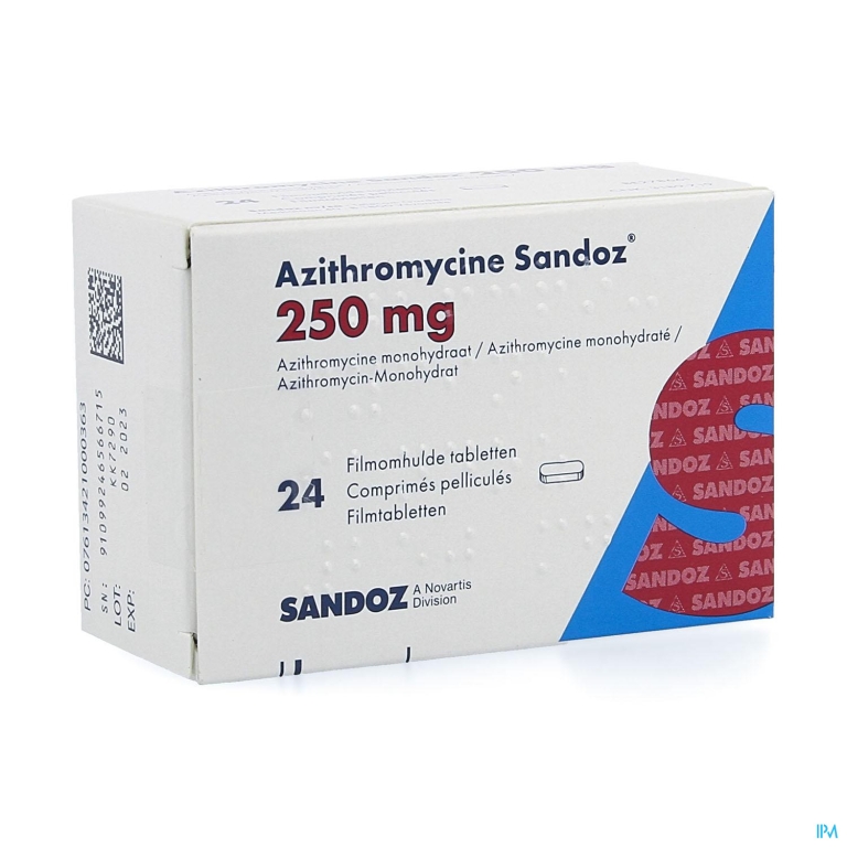 Azithromycine 250mg Sandoz Tabl Filmomh 24×250 mg