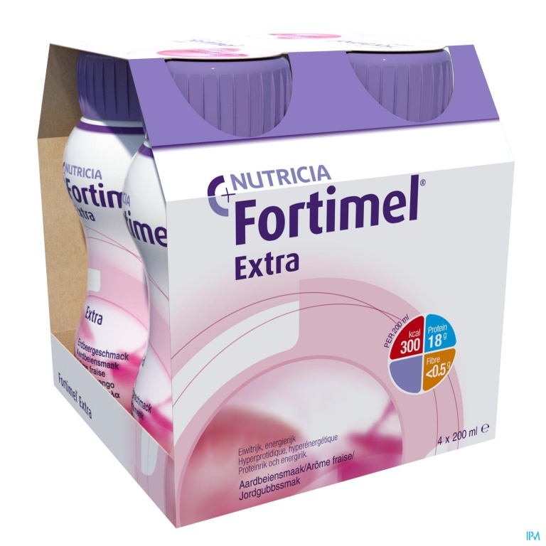 Fortimel Extra Aardbei Flesjes 4x200ml