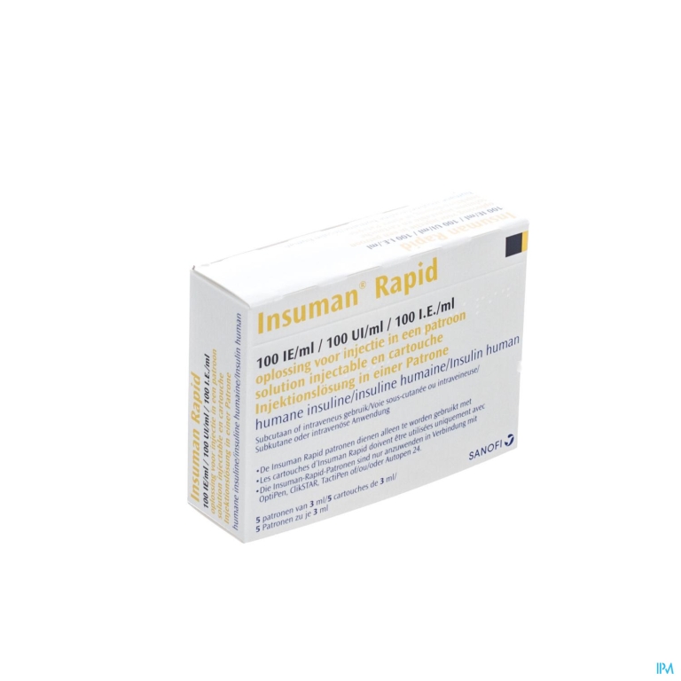 Insuman Rapid 100 Iu/ml Opl Inj 5 Patroon 3ml