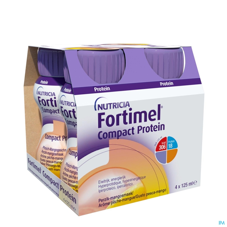 Fortimel Compact Protein Perzik-mango Flesjes 4×125 ml