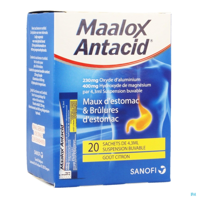 Maalox Antacid Lemon 230mg/400mg Susp Or. 20×4,3ml