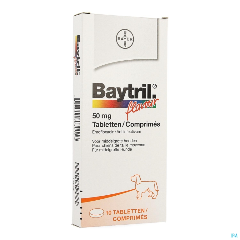 Baytril Flavour Hond/kat Tabl 10 X 50mg