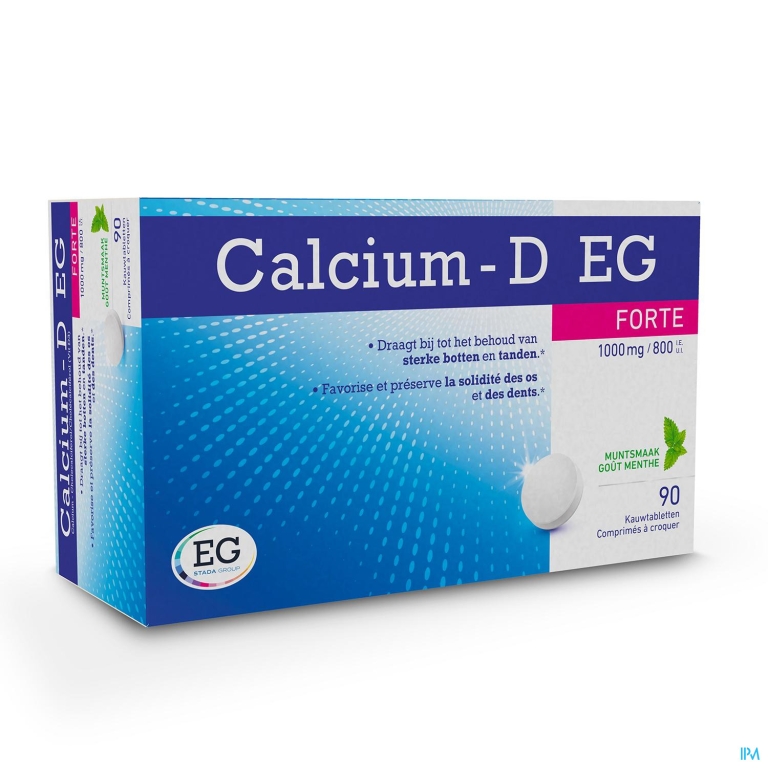 Calcium-D EG Forte 1000Mg/800Ie Munt Kauwtabl 90