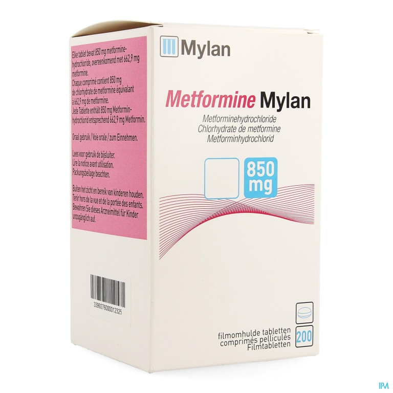 Metformine Mylan 850 Filmomh Tabl 200x850mg Flacon